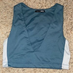 Blue V Neck Racer Crop Too